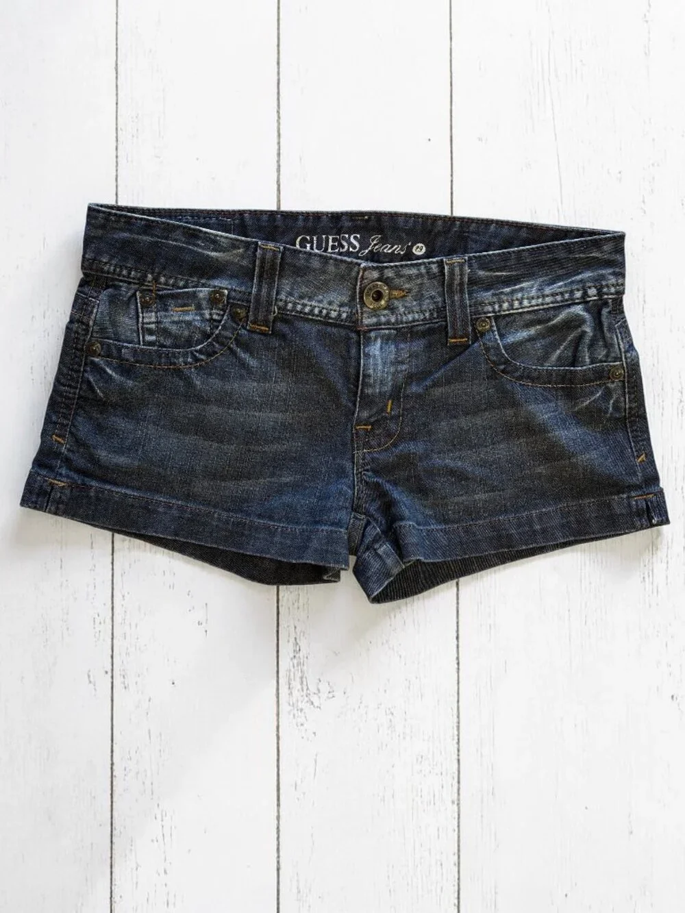 GUESS Denim Shorts Dark Wash Low Rise Stretch Y2K Size 25 - Picture 2 of 8